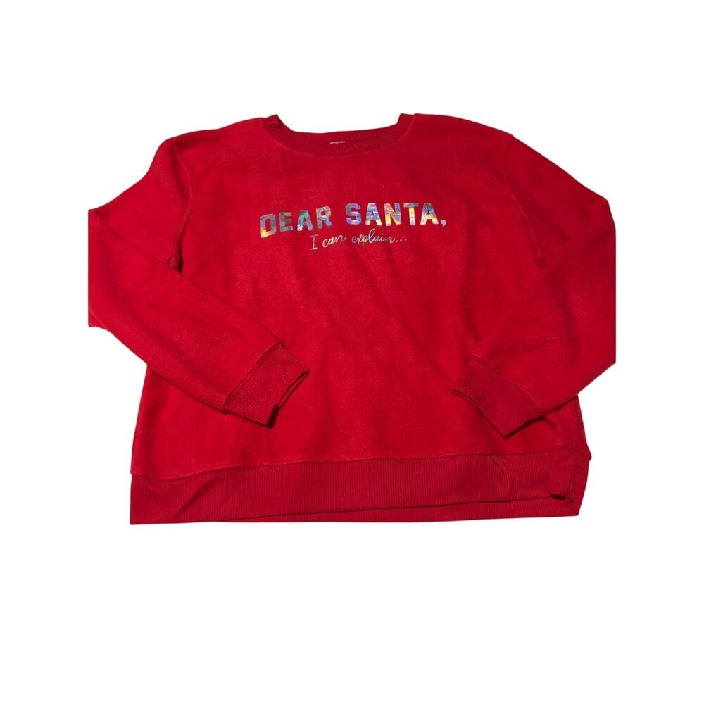 No Boundaries L red fleece Christmas Santa I can explain sweatshirt worn 1 euc
